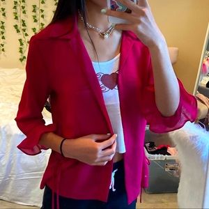 Red Cardigan Ruffled Sleeve